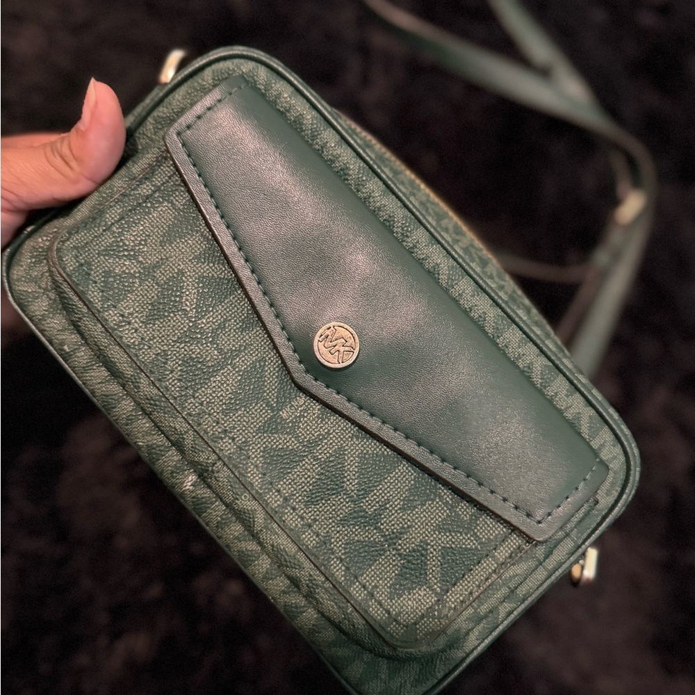 Michael Kors Green Crossbody Bag with Monogram Design